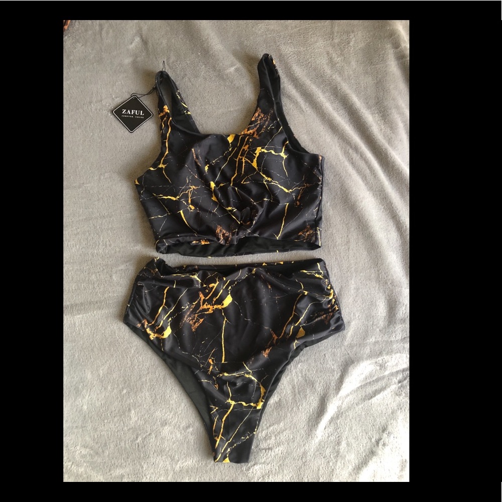 Marble print bathing suit